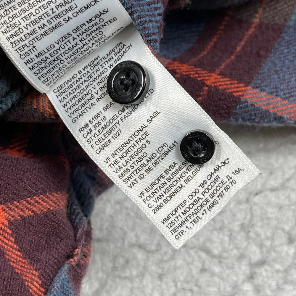 The North Face Flannel Shirt Mens Large Burgundy Blue‎ Orange Plaid Button Down